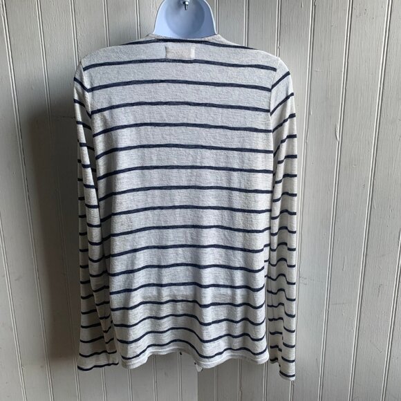 Velvet Graham & Spencer Coastal Blue White striped Open Cardigan Tie front - M - Picture 4 of 11